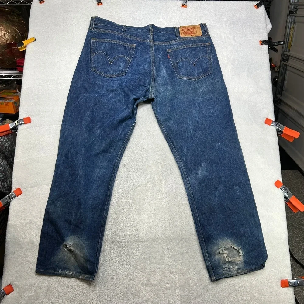 Levi's 501 Jeans Men's Blue‎ Denim Relaxed Straight Button Fly 41X31.5 - Flaws
